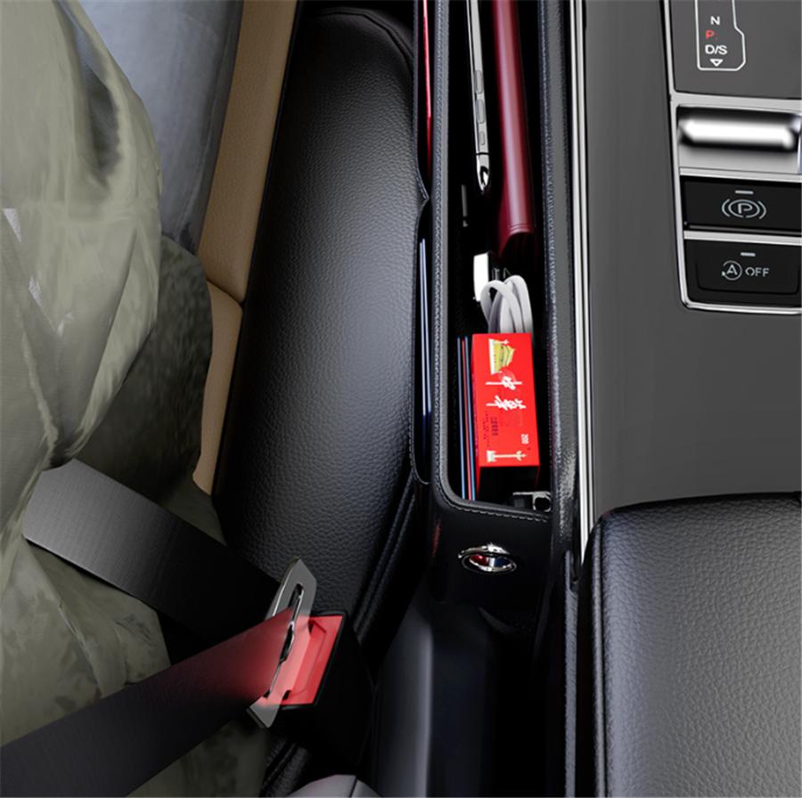 PU Leather Car Console Side Seat Gap Filler Front Seat Organizer for Cellphone Key Coins Stop Dropping between Seats Black