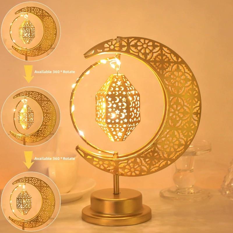 Ramadan LED Star and Crescent Moon Lamp USB RechargeableDecorative Light for Home Eid Mubarak GiftsBedroom and Party Table Decor
