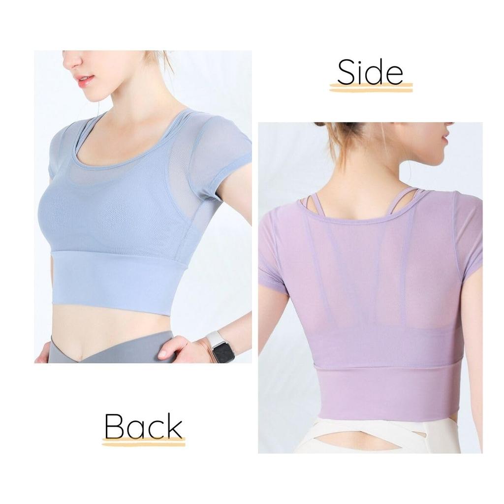 VeroMan Yoga Top with Gym Cups, Mesh, Sweat-Wicking, Quick-Drying, Wear, Pilates, ppi-ssd027 (Green, L)