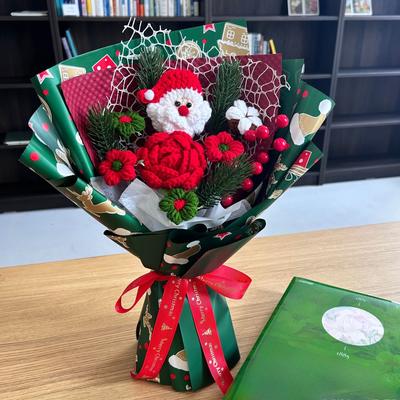 1 Stück Weihnachtsstrauß Fertig Reines Handgemachtes Wollblumen-Nobesong-Stechpalmen-Geschenk Handstrauß