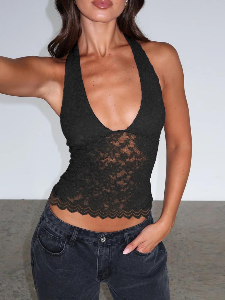 Y2k Sexy Lace Cami Top With High Elasticity For Streetwear Women
