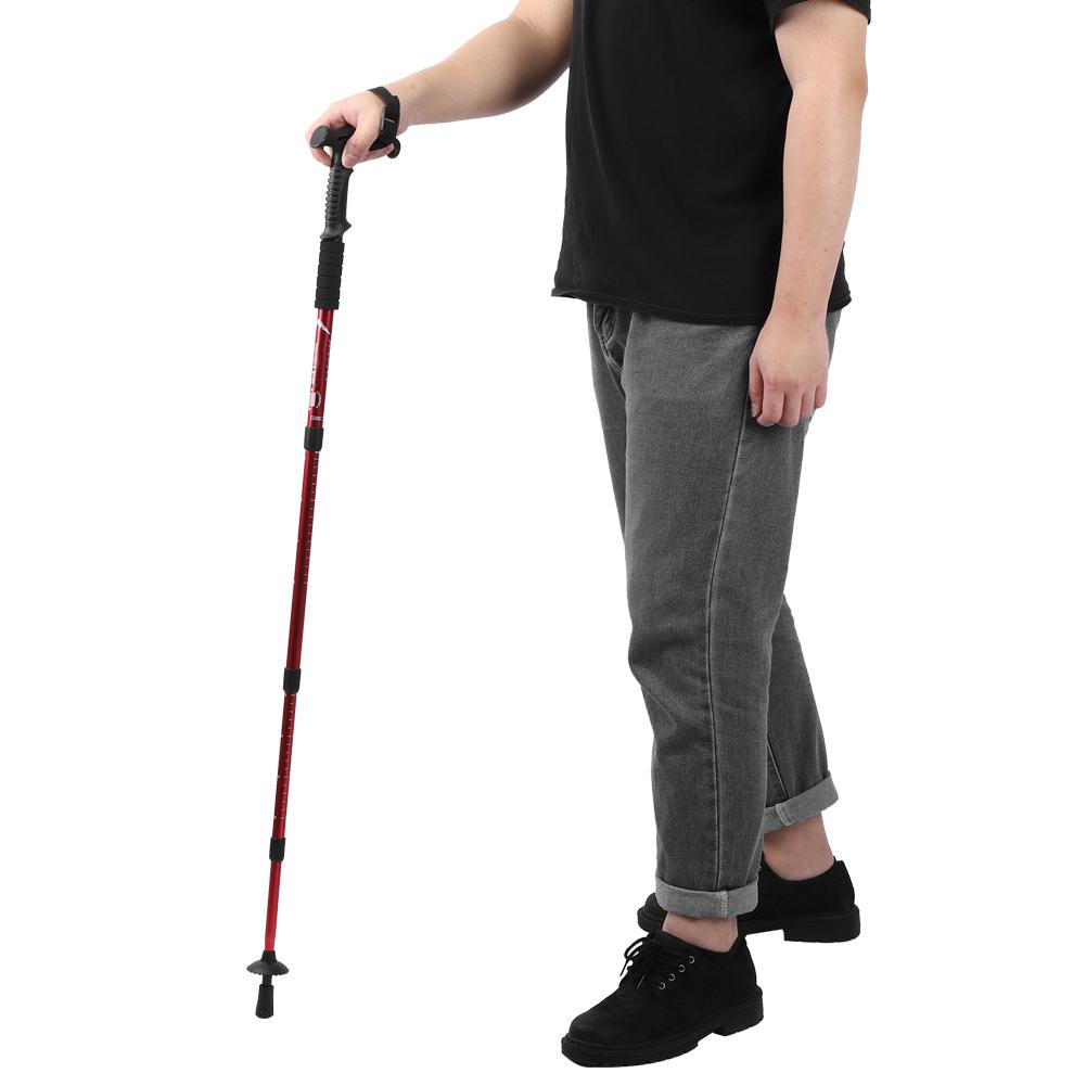 Outdoor Aluminium Alloy Suspension T Handle Trekking Pole Walking Stick for Climbing Camping(red )
