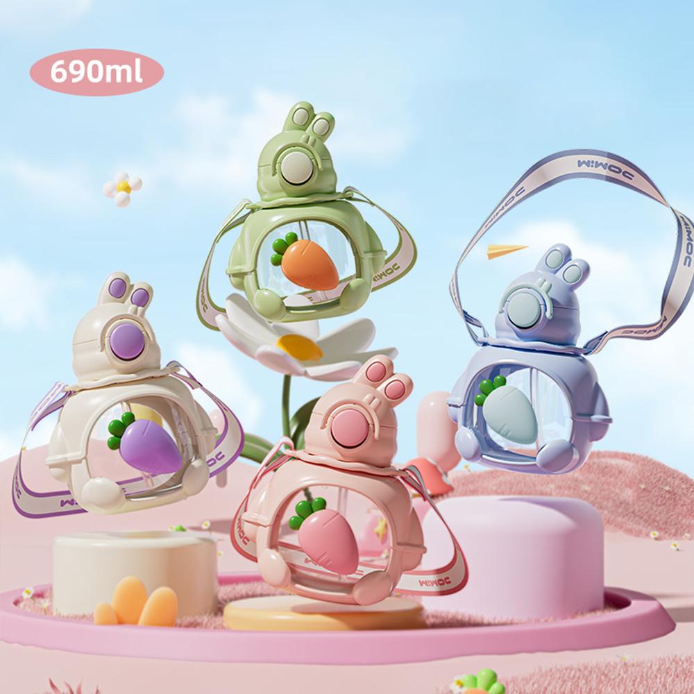 690ML Children Water Bottle Cartoon Plastic Water Cup With Straw Lightweight Anti-falling Straw Cup For Kids Drinkware