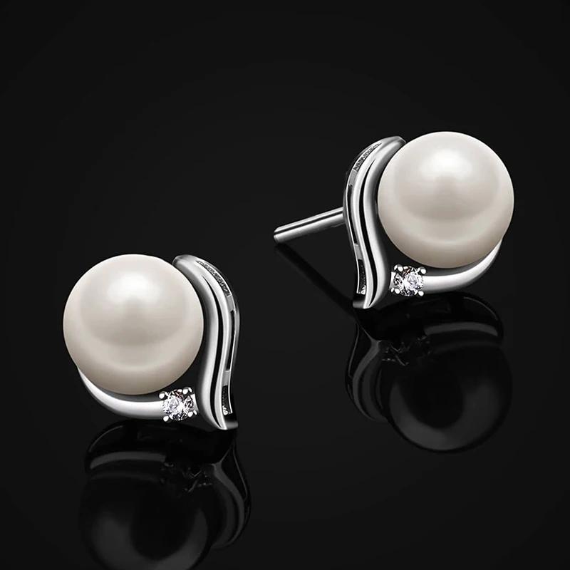 Huitan Delicate Imitation Pearl Stud Earrings Trendy Elegant Temperament Jewelry for Wedding Party Simple Accessories for Women