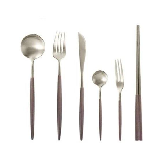 Andoo Cutlery Set Gold Stylish Tableware Stainless Steel Dinner Knife Spoon Fork Glossy Steak Table Dessert Pasta Sharp Chopsticks Chopstick Western +