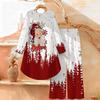 Christmas Print Two Piece Outfit Women Long Sleeve Irregular Hem Tunic Top Wide Leg Pants Casual Matching Set