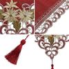 Polyester Table Scarf 40x175CM Red Festive Design with Embroidered Flowers and Hanging Tassel for Dining Table