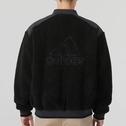 Adidas Solid Color Sports Casual Fleece Warm Loose Fleece Jacket Men’s Black