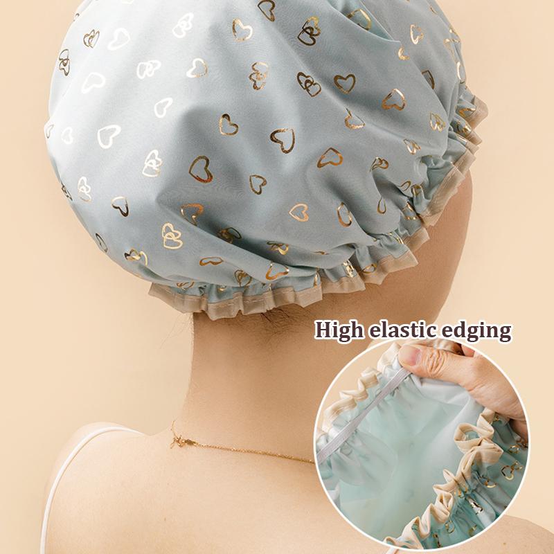 Waterproof Shower Cap Double Layer Elastic Shower Hair Cover Women Supplies For Kitchen Bathroom Shampoo Caps Bathing Hat