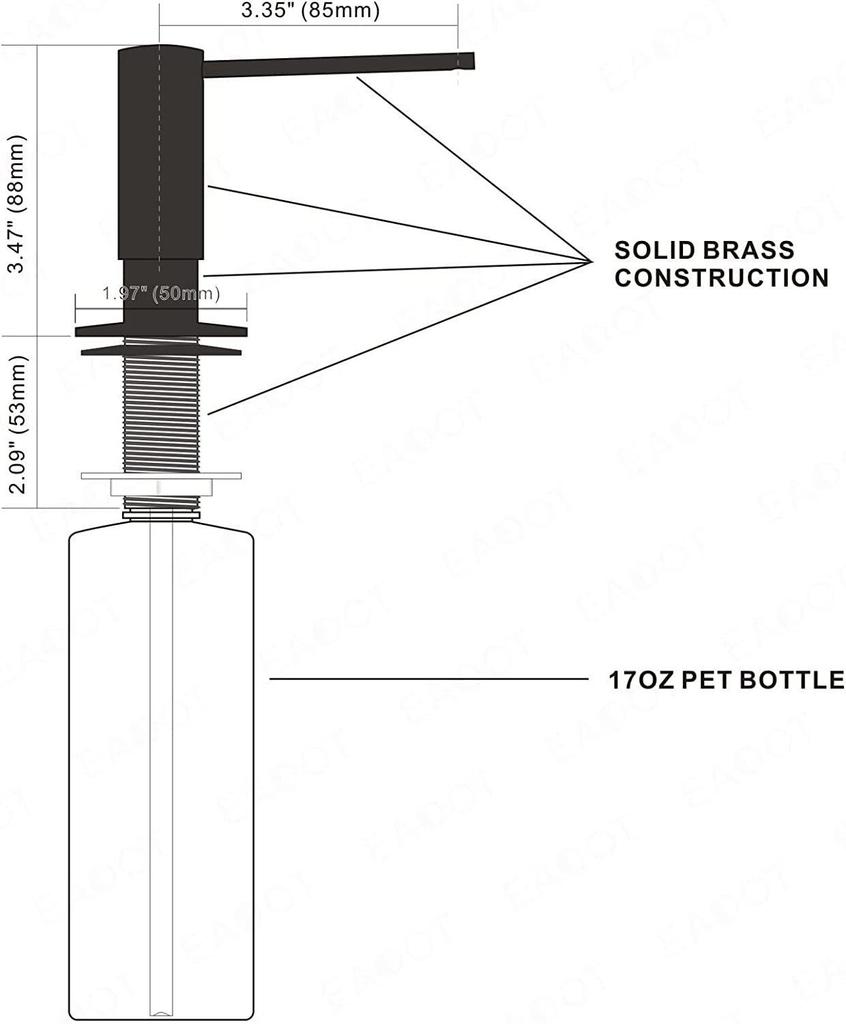 Matte Black Kitchen Sink Soap Dispenser, Press-Type, 500ml Capacity, Brass-Plated Threaded Tube