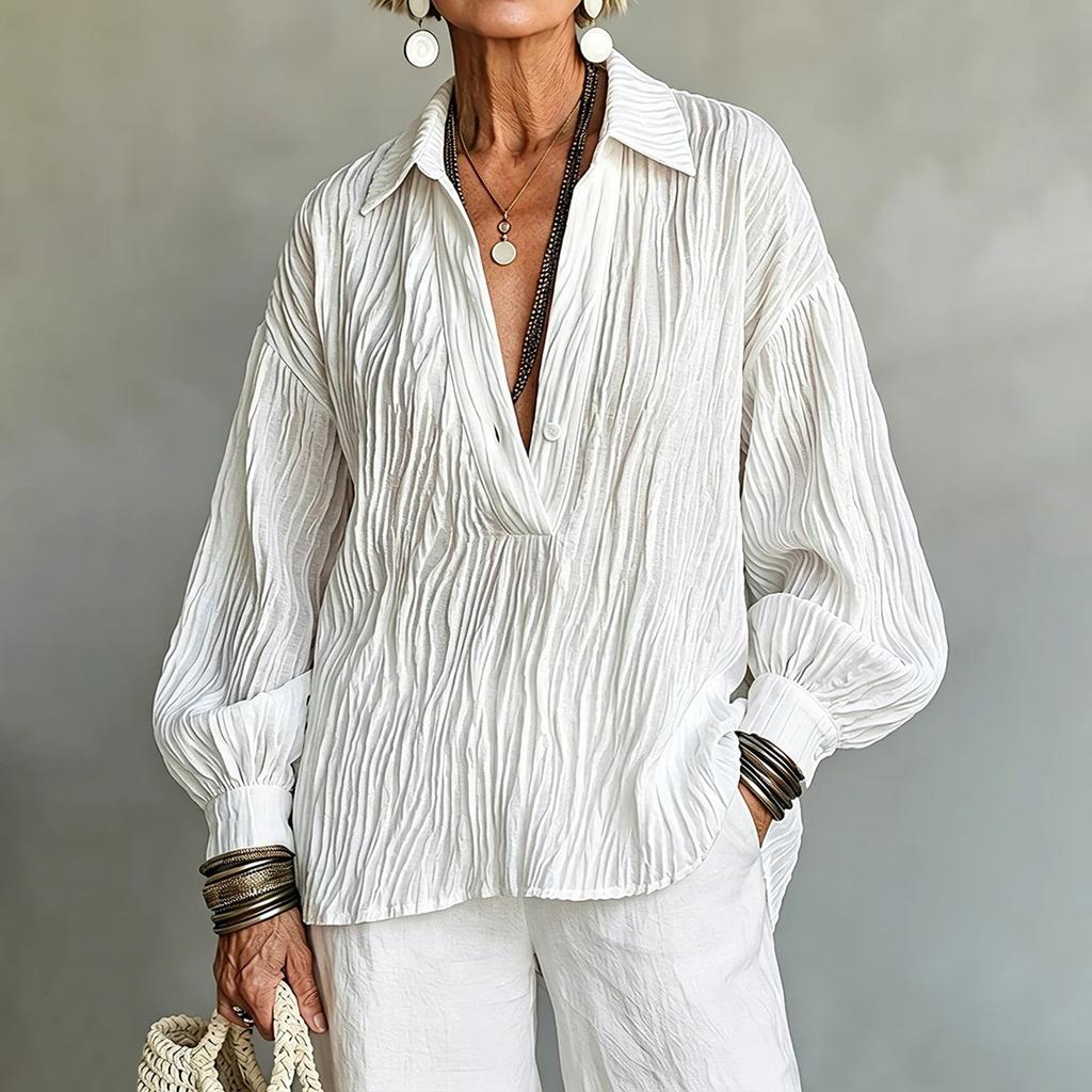 Women's Casual V-Neck Long Sleeve Top for Everyday Wear