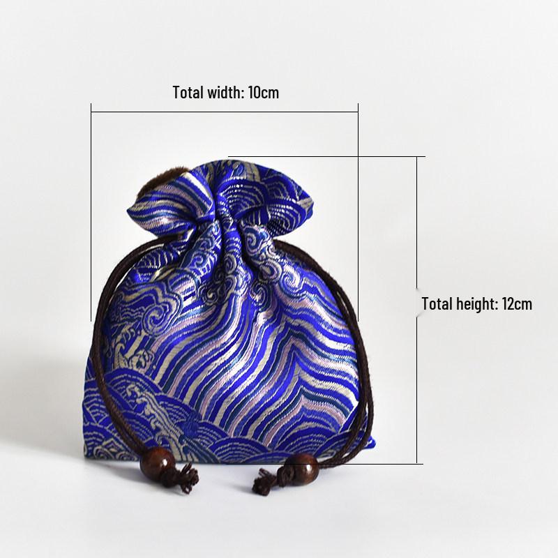 Hand-Embroidered Brocade Double-Layer Cotton Linen Drawstring Jewelry Bag
