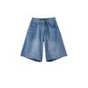 Retro Spicy Girl Elastic Waist Five-Point Denim Shorts – Women's Summer Mid-Length Wide-Leg Pants