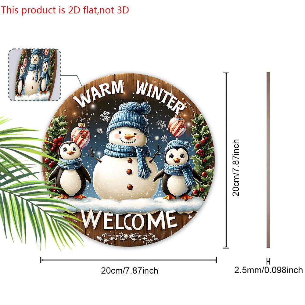 Cute Winter Wonderland Wooden Christmas Sign with Snowman & Penguin Pattern - Navidad Sign for Front Door Wall Hanging Decor - Ideal Christmas Gift