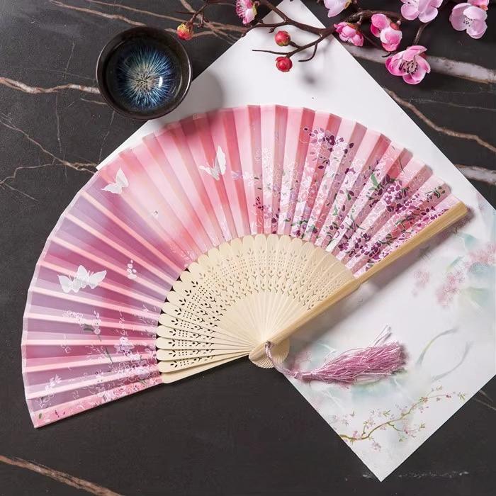 1Pc Bamboo Folding Fan Lace Classical Dance Hand Fan Performance Handheld Fan Photo Props Wedding Party Home Decor