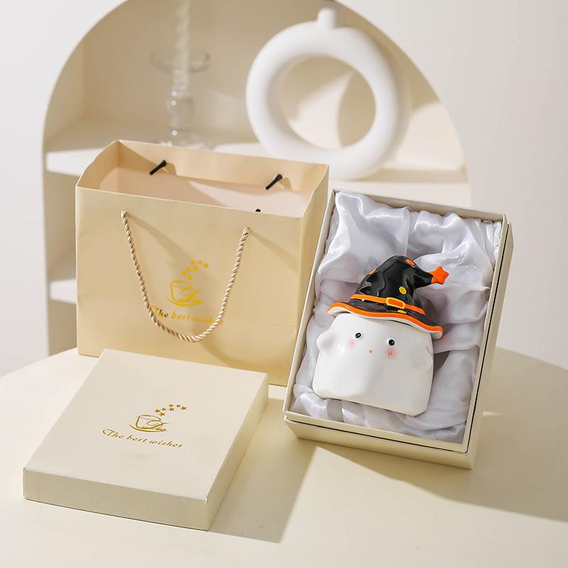 Birthday Gift Funny Ghost Mug with Lid Ceramic Cup Niche Gift Souvenir Water Cup Halloween Gift