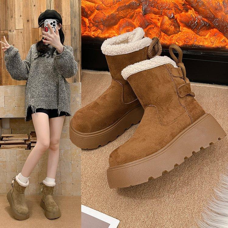 Thick-soled heightening snow boots winter new plush warm fluffy short boots small snow cotton shoes