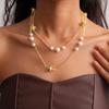 European and American Imitation Pearl Saturn Beaded Stacked Belt Necklace Niche Collarbone Chain Personalized Necklace