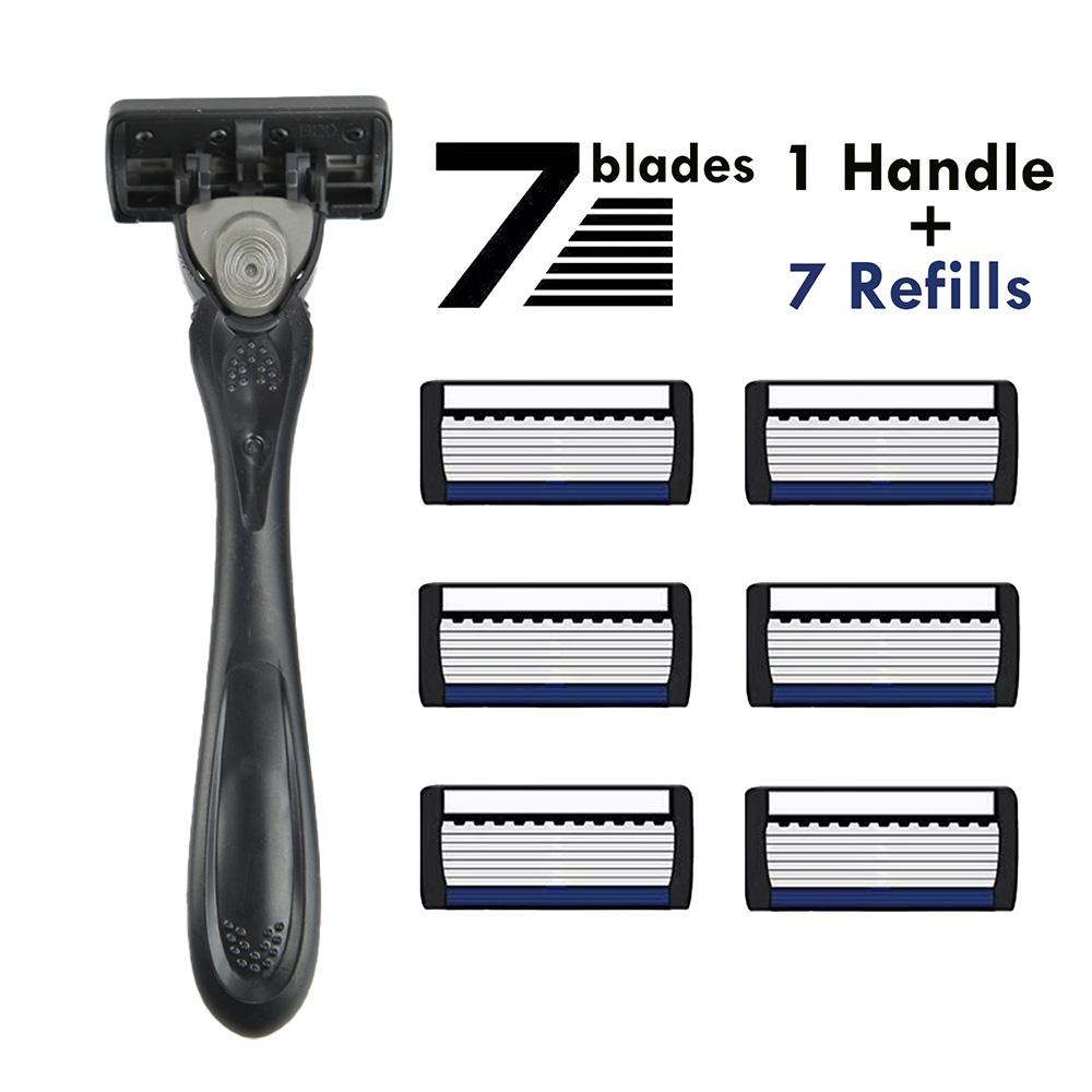 Men's Waterproof Manual Razor Seven Layer Stainless Steel Blade Classic Shaving No Skin Irritation Old School Shaver Heads