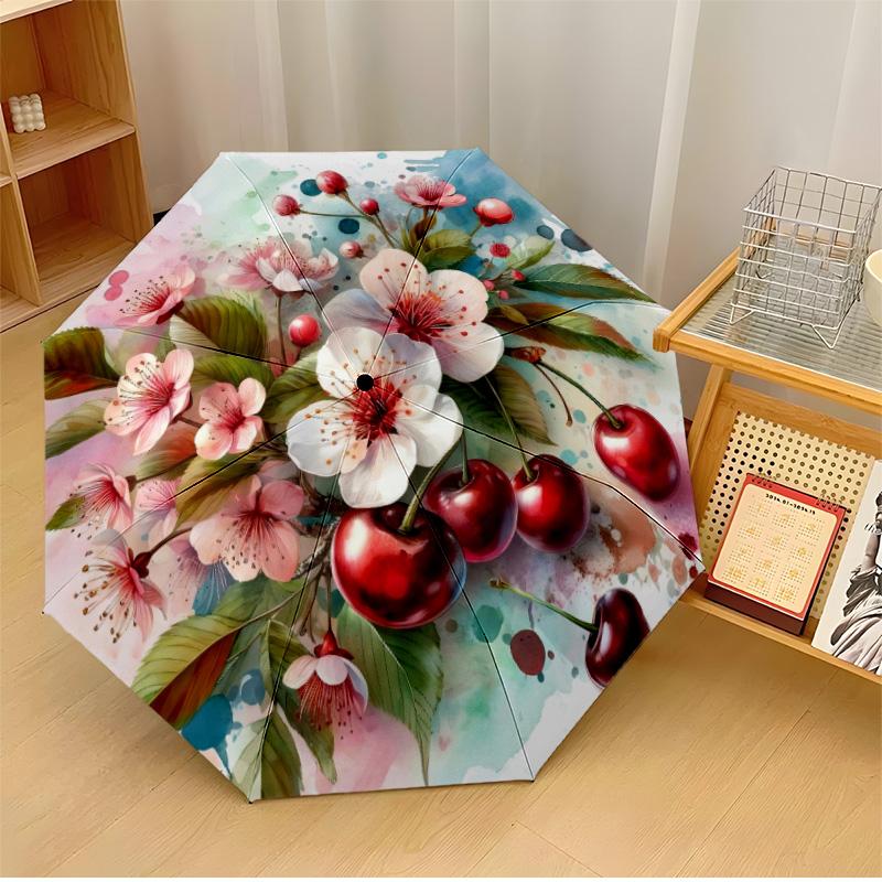 

Cherry Blossom Stained Glass (2) Printed umbrella windproof folding umbrella portable sun and rain umbrella suitable for gifting