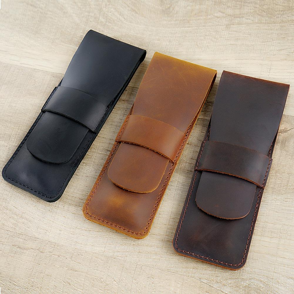 Retro Crazy Horse Leather Fountain Pen Sleeve - Handmade Unisex Storage Case for Small Pens