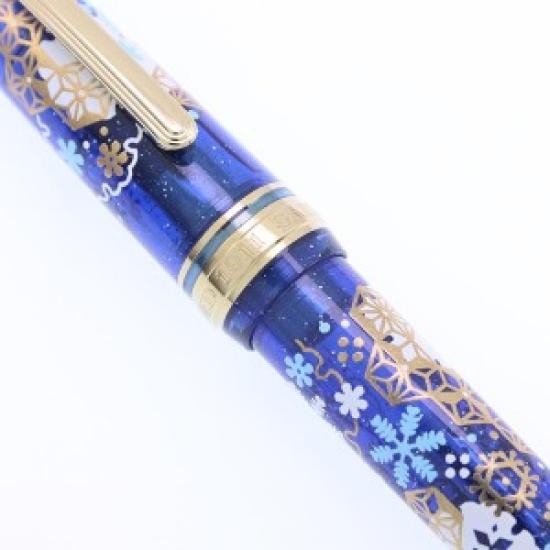 Used Sailor Plus × Sailor Ca.Crea Yukihana Limited Edition Fountain Pen | Professional Gear Slim | Medium-Fine Nib Snowflakes Dark Blue