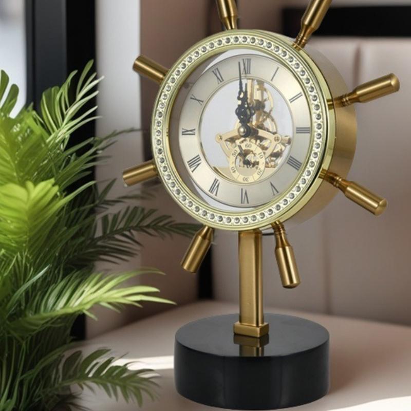 Silent Table Clock Antiqued Brass Desk Clocks Modern Luxury Office Metal Clock Tabletop Living Room Decoration and Accessories