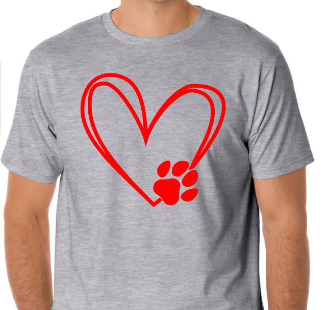 Dog Lover Pet Cat T Shirt Tee Heart Love Paw Print