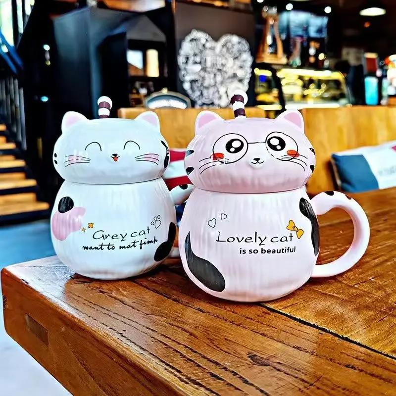 450ml Cute Tiger Dinosaur Ceramics Coffee Mug with Spoon Creative Hand Painted Drinkware Milk Tea Cups Novelty Gifts