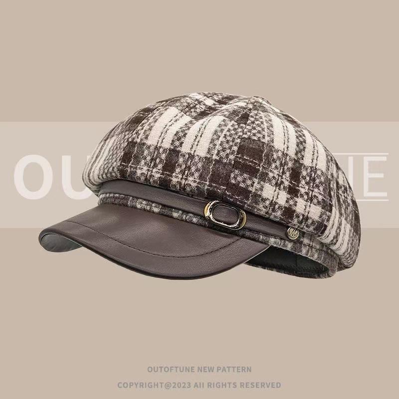 Chic Tweed Plaid Newsboy Beret Cap for Women