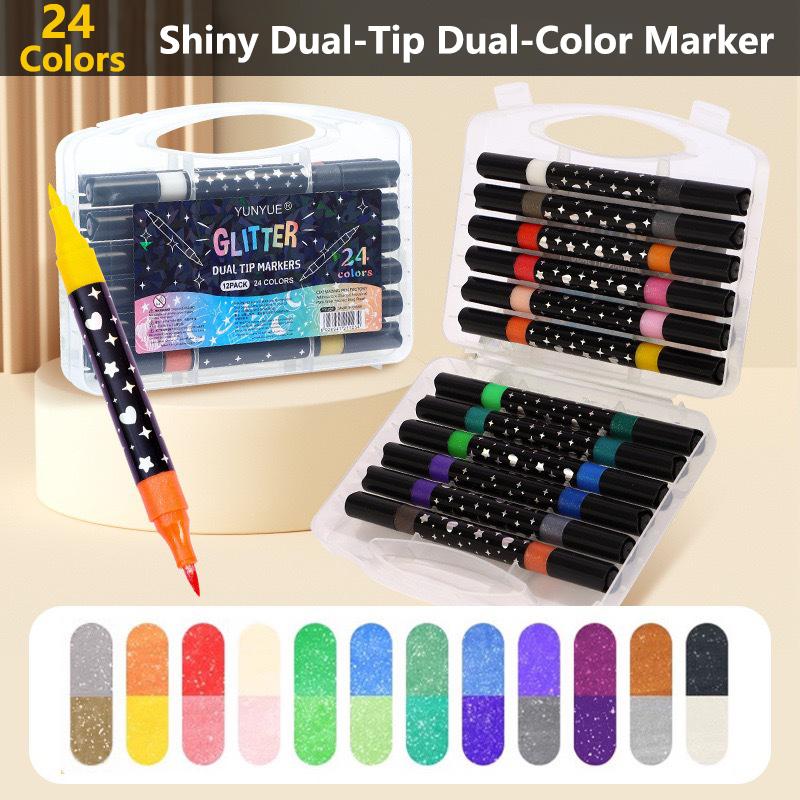 

Глиттерные маркеры с двумя наконечниками, акриловые маркеры на водной основе для росписи по дереву, холсту, камню, стеклу, керамическим поверхностям, для DIY-поделок