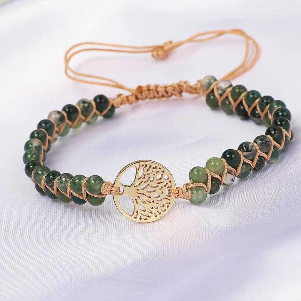 Blue emperor stone tree of life bracelet steel color tree of life pendant woven double row emperor stone tree of life bracelet