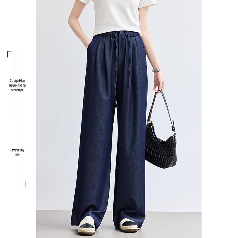 VICTORIA&VERA Women's Wrinkle-Resistant Faux-Denim Flowy Pants