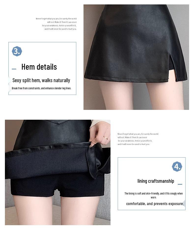 Women's Black PU Leather A-Line Midi Skirt with Slit - High Waist, Sexy Bodycon for Autumn