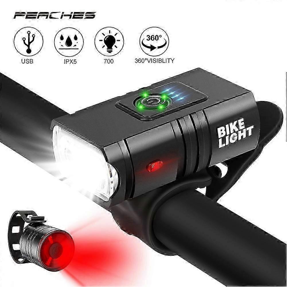 USB Rechargeable Bike Light T6 LED MTB Bicycle Front Back Rear Taillight Cycling