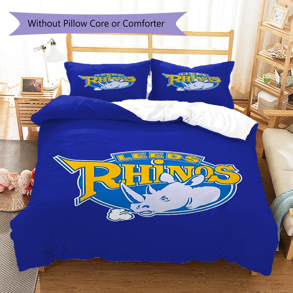 Povlečení s motivem Leeds Rhinos, Sada přikrývek Potah na přikrývku Povlak na polštář Domácí dárek k narozeninám (1 * povlak na peřinu + 2 * povlak na polštář, bez jádra)