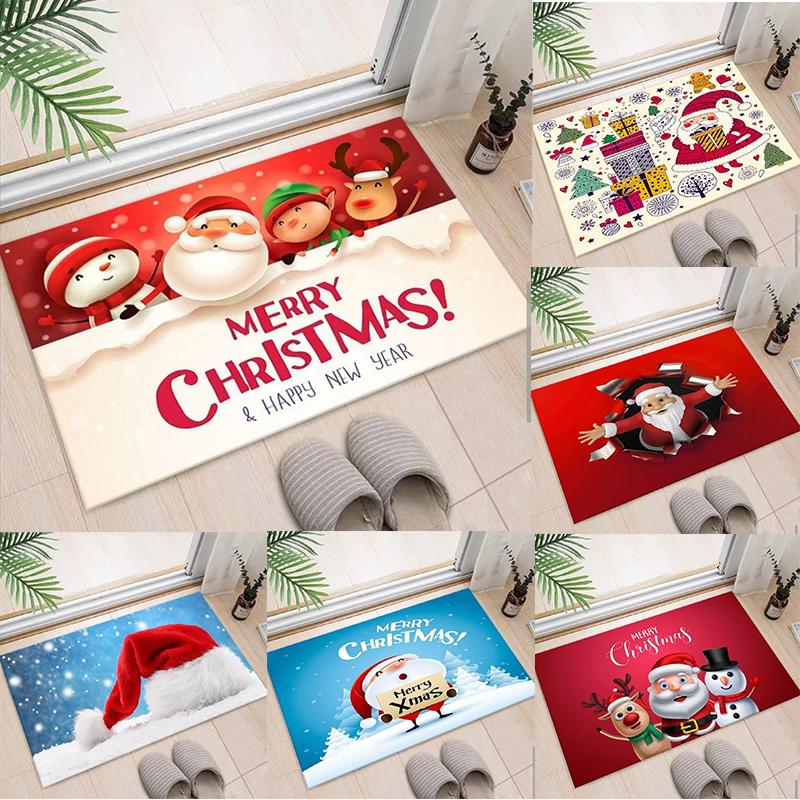 Christmas Themed Door Mat with Santa Claus Snowman Patterns Floor Mat for Home Entrance Decor Adding Festive Vibe To Entryway