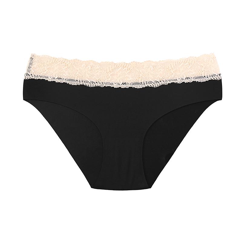Sexy Seamless Women's Briefs Lace Trim Spliced Ice Silk Panties One-piece Low-rise Close-fitting Triangle Underwear