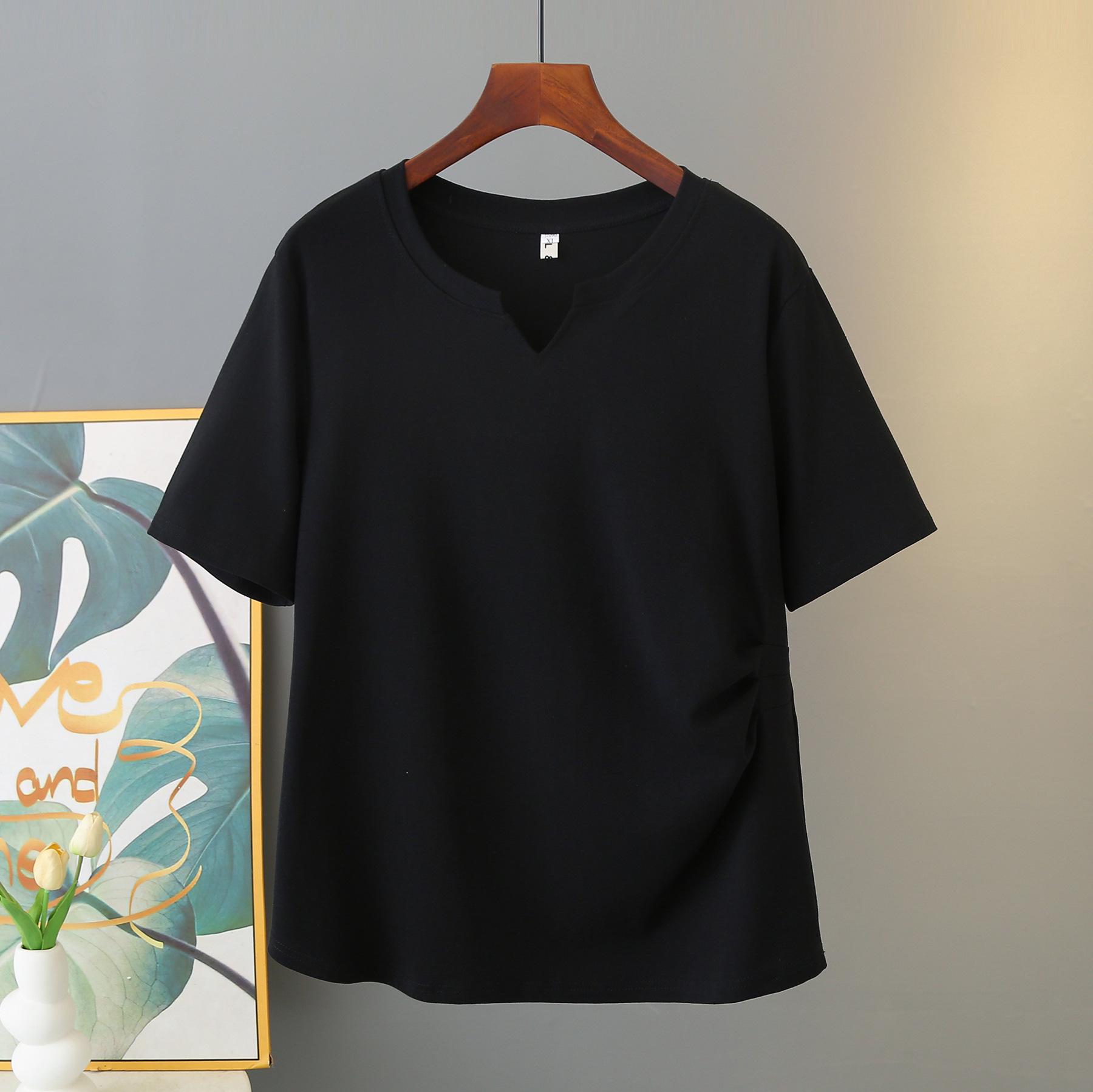 Women s Plus Size V-Neck Pleated Cotton T-Shirt - Slimming Short Sleeve, 2026 Collection XL