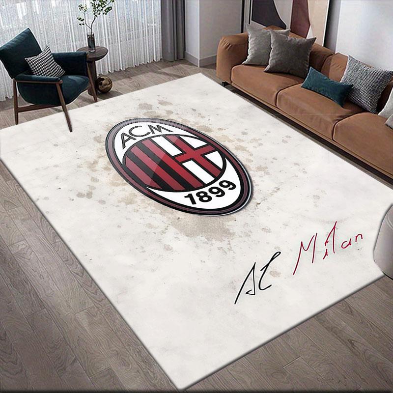 AC Milan logo Flannel Printed Carpet, Home Sofa Decoration for Living Room & Bedroom, Non‑Slip Play Flannel Floor Mat for Game Room