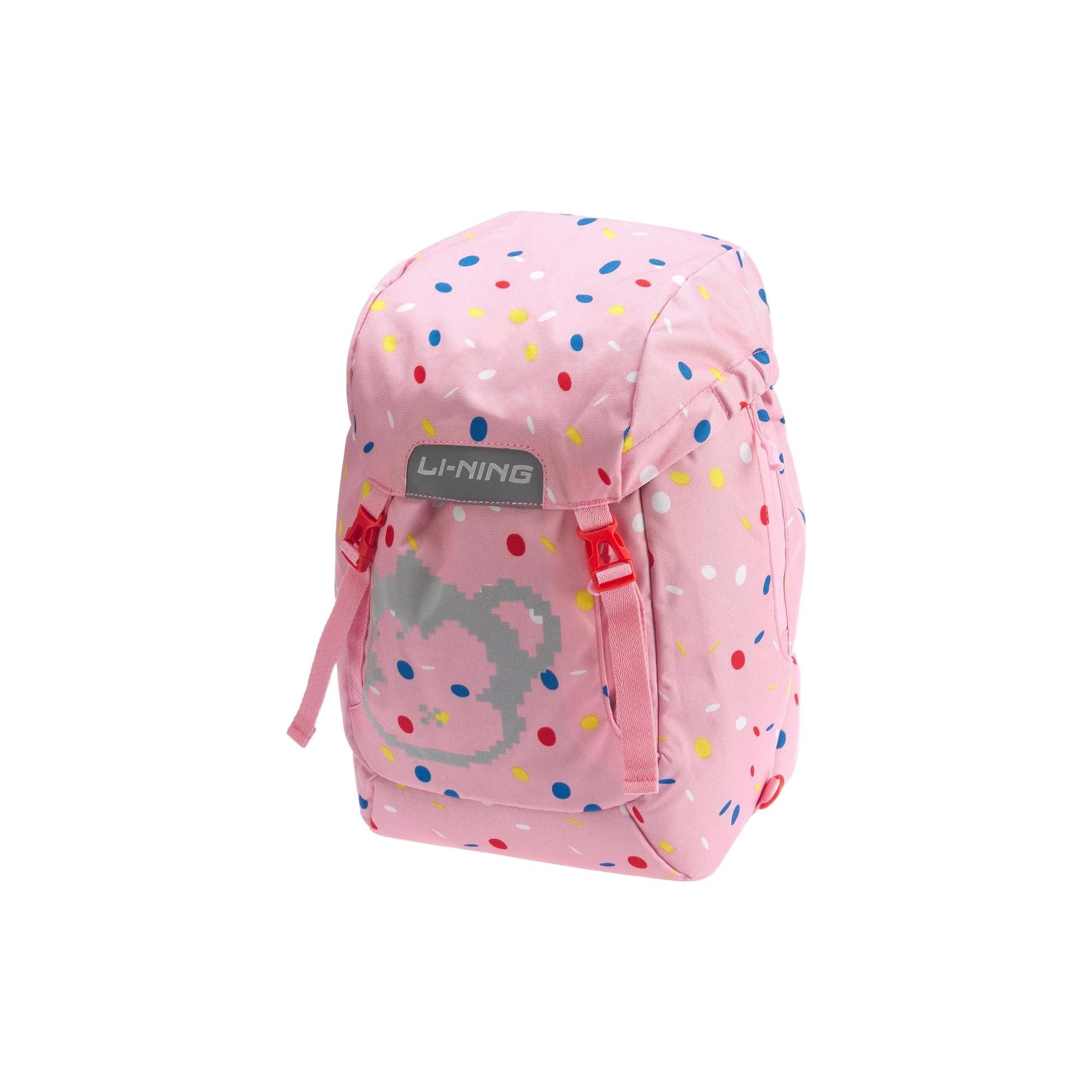 Li Ning Kids Sports Lifestyle Series Full Print Flip Cover Large Capacity Backpack Kids Backpack Pink YBSQ058-2 Pink