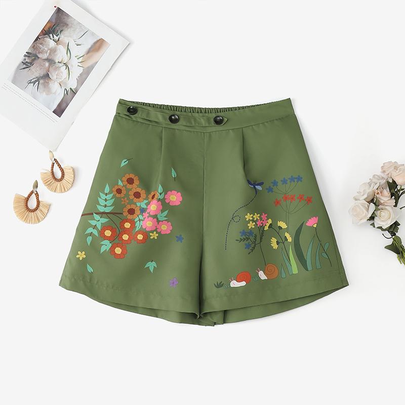 

ZANZEA Женские повседневные шорты с эластичной талией, свободные, летние, с цветочным принтом 4XL зелёный