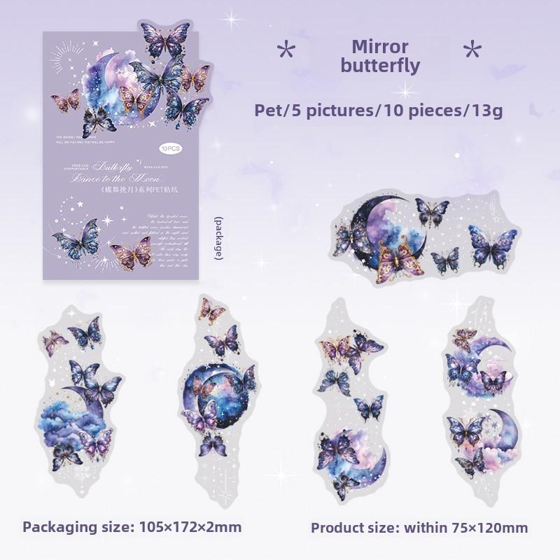 Journamm 10 PCS PET Stickers Butterfly Moon Theme Decorative Stickers Diary Scrapbooking Material Deco Album Stationery Stickers