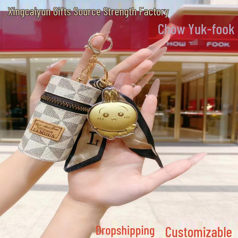 Cinnamoroll Gold Keychain & Monogram Leather Phone Bag with High-End Charm Pendant