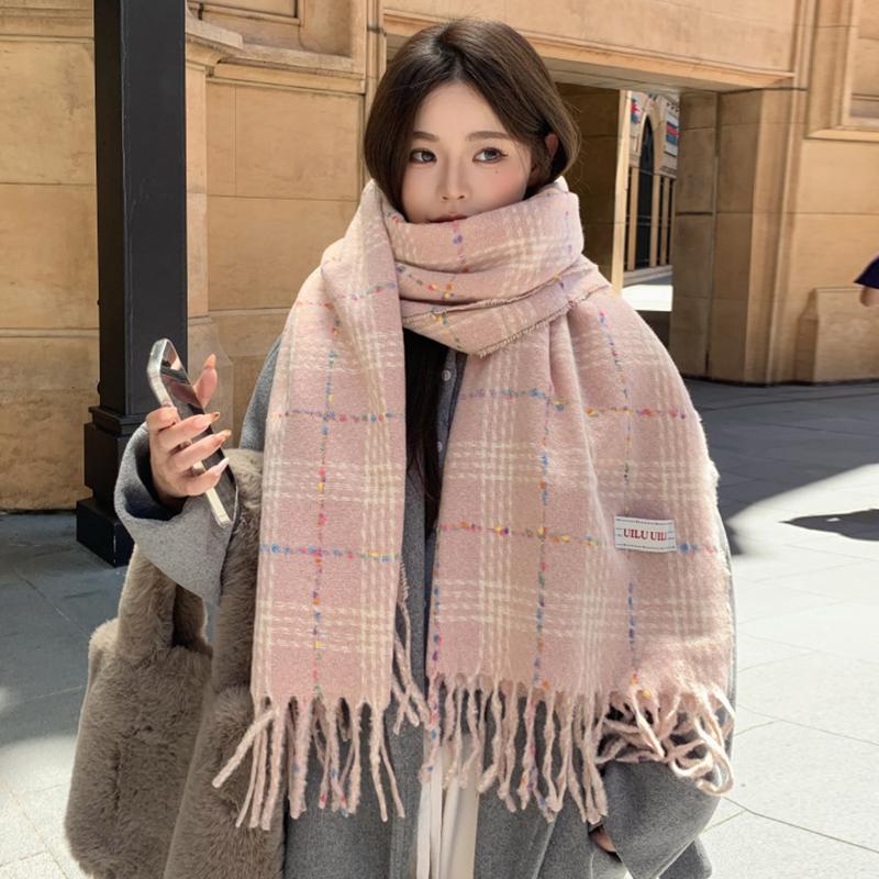 Retro Fashion Winter Women Knitted Scarf Headscarf Casual Preppy Plaid Tassel Scarve Lady Mujer Wrap Shawl Korean New Christmas
