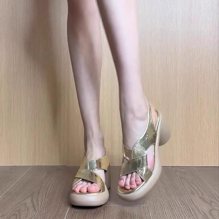 Height-increasing Version~ Muffin Platform Sandals Women's Summer Soft Leather High-heeled Women's Shoes Soft-soled Thick-heeled Casual Roman Shoes