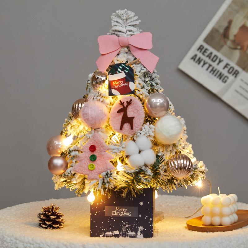 50cm Gold & Red Mini Christmas Tree with Lights, Desktop Ornament Set