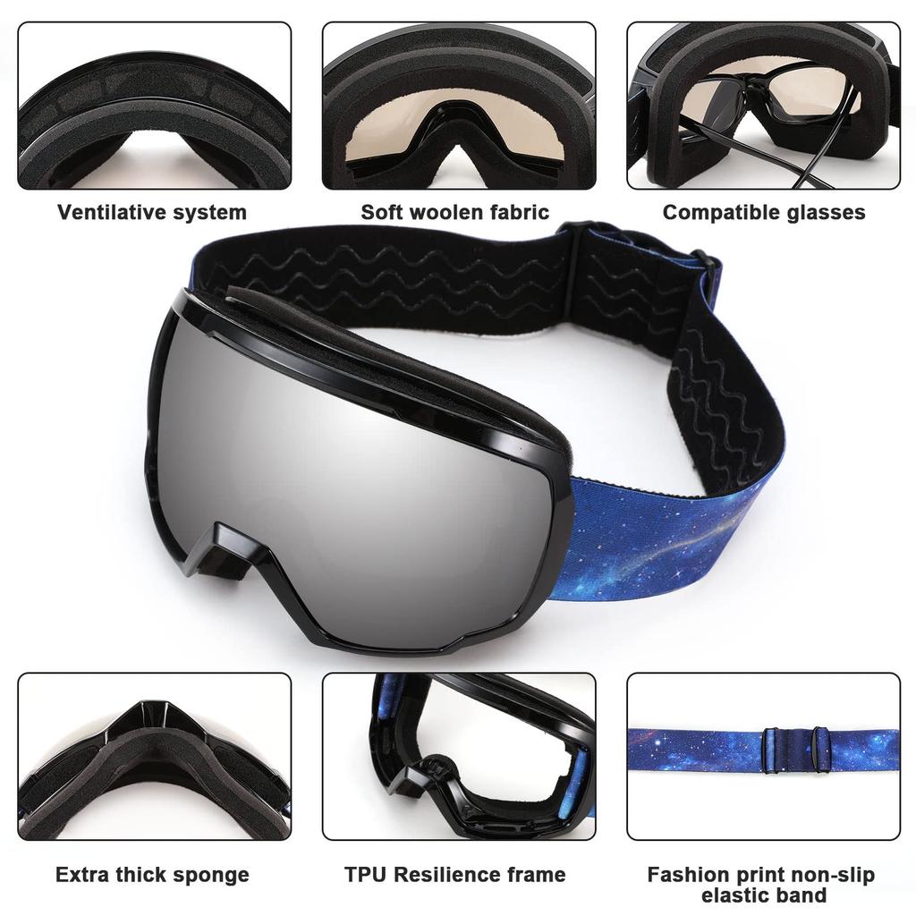 Karsaer Lyžařské brýle pro muže a snowboard UV400 Sférové Dvojité pro B7148 Ženy, Proti zamlžování, Brýle, OTG, Ochrana, Čočka, Unisex, Mládež,