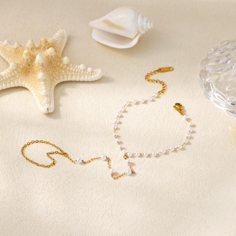 Style Fashion Gold Bracelet Finger Chain Integrated Pearl Stainless Steel Jewelry Women
