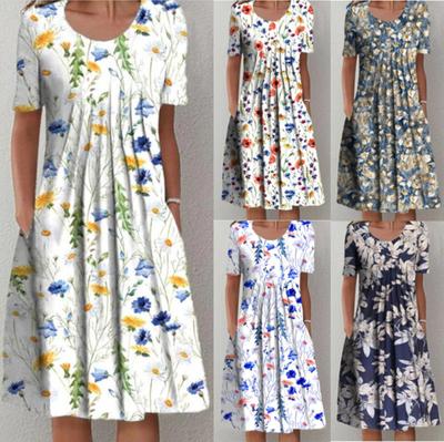 Plus Size Women's Summer Casual Fashion Round Neck Short Sleeve Print Pullover Loose Dress